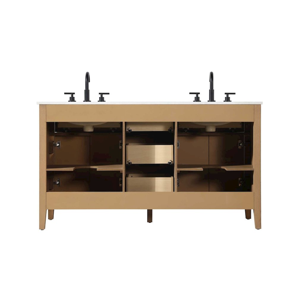 60 inch Double Bathroom Vanity in Honey Teak. Picture 10