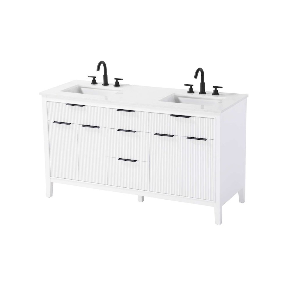 60 inch Double Bathroom Vanity in White. Picture 2