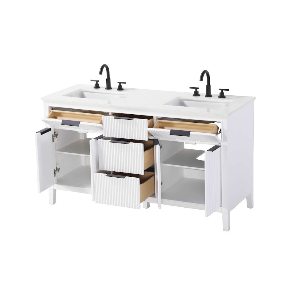 60 inch Double Bathroom Vanity in White. Picture 3