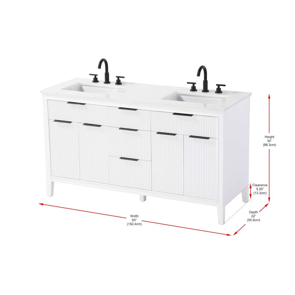 60 inch Double Bathroom Vanity in White. Picture 10