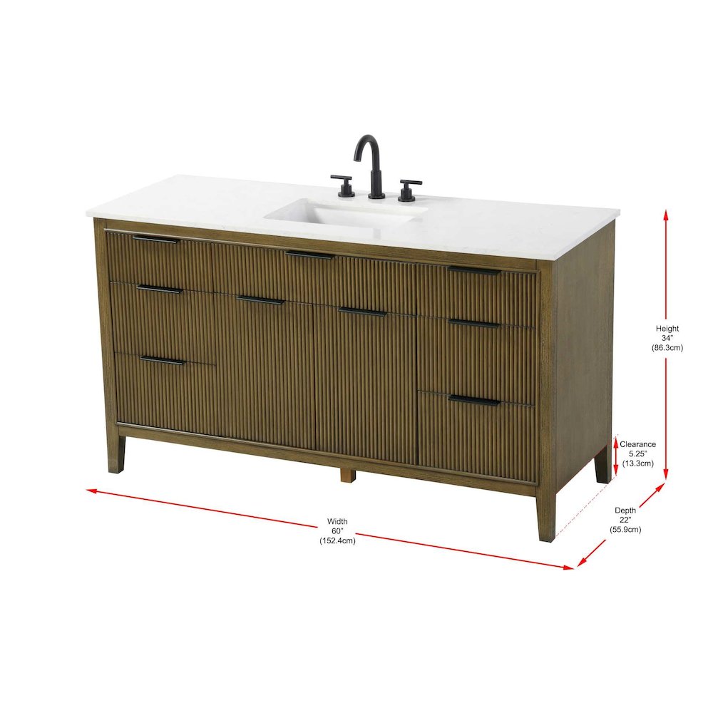 60 inch Single Bathroom Vanity in Hazel Oak. Picture 10