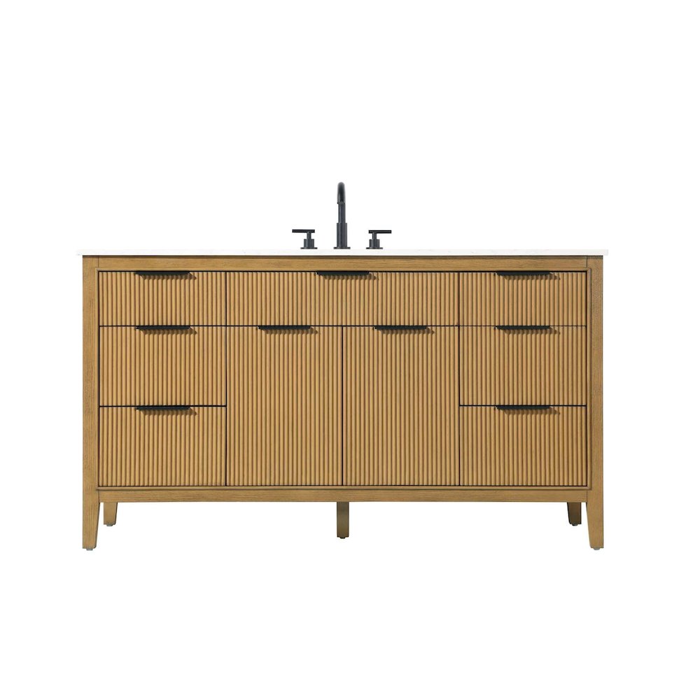 60 inch Single Bathroom Vanity in Honey Teak. Picture 1