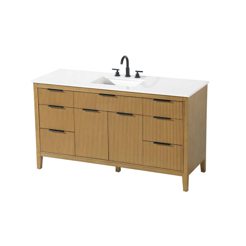 60 inch Single Bathroom Vanity in Honey Teak. Picture 2
