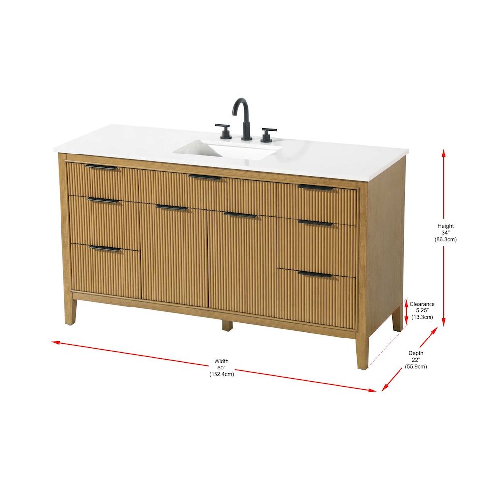 60 inch Single Bathroom Vanity in Honey Teak. Picture 3