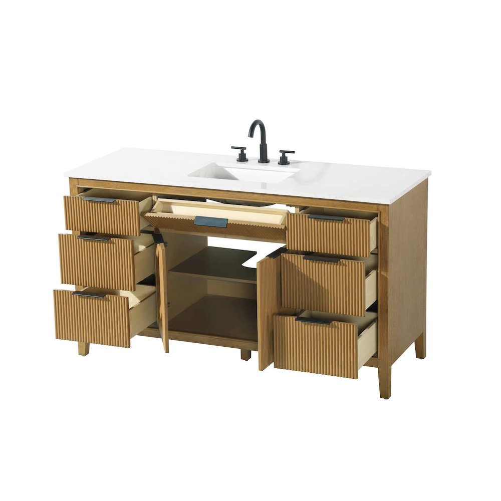 60 inch Single Bathroom Vanity in Honey Teak. Picture 4