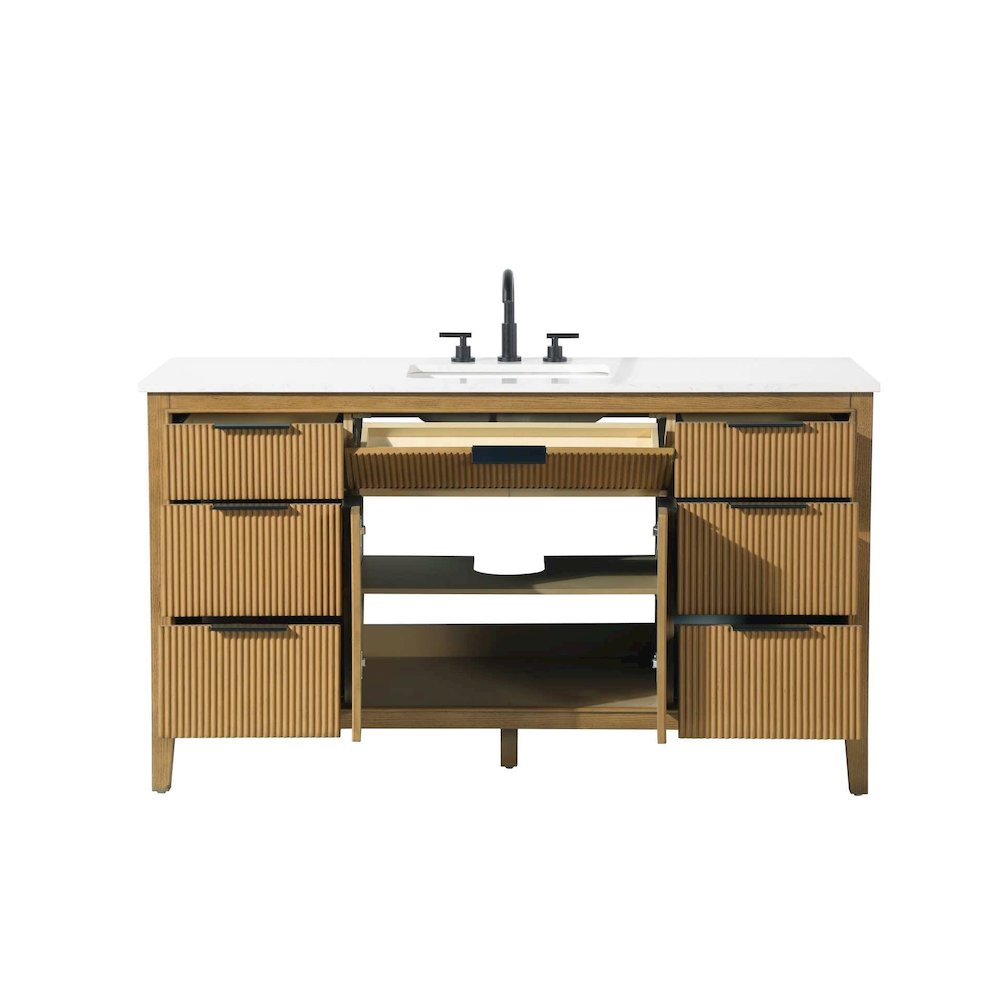 60 inch Single Bathroom Vanity in Honey Teak. Picture 5