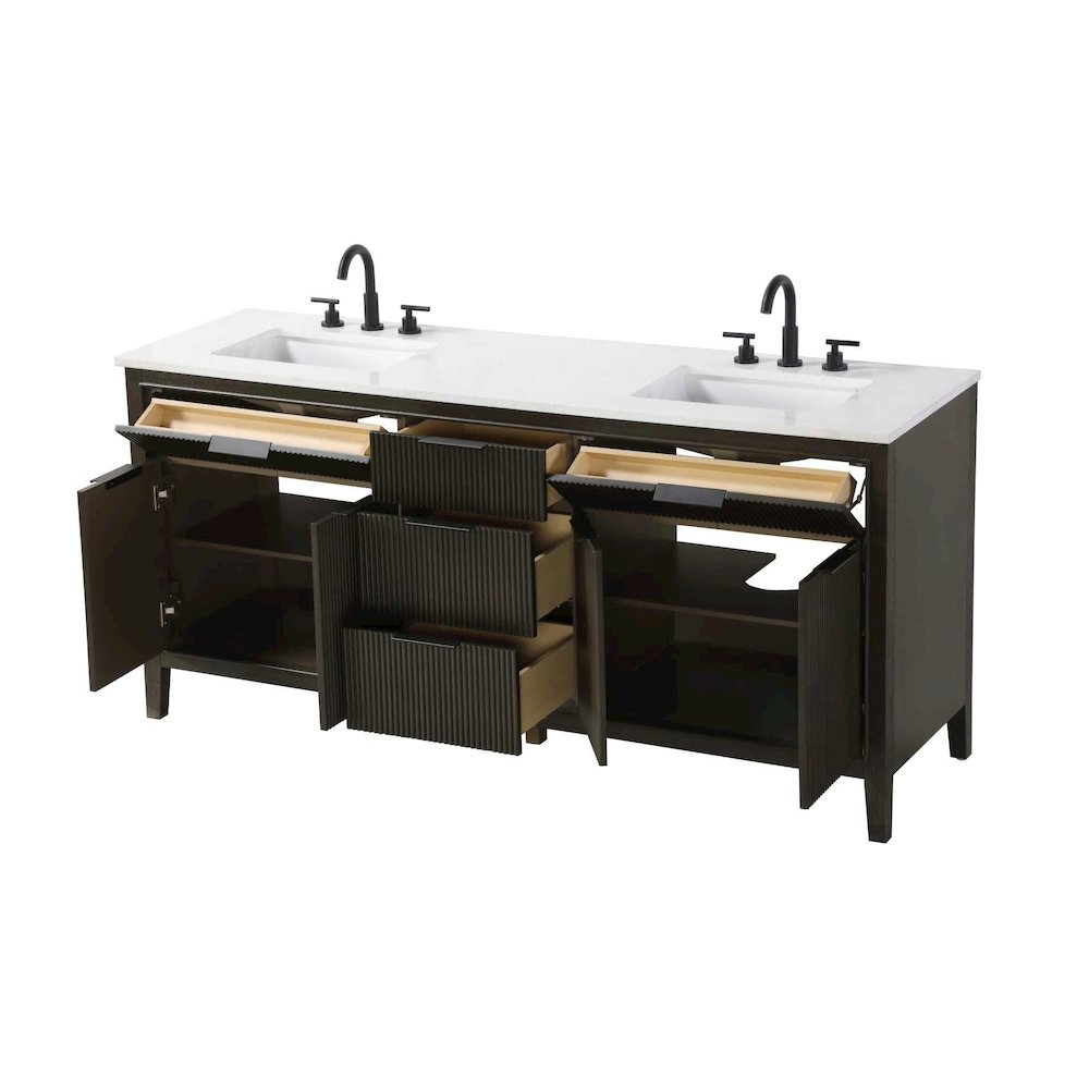 72 inch Double Bathroom Vanity in Chocolate Oak. Picture 3