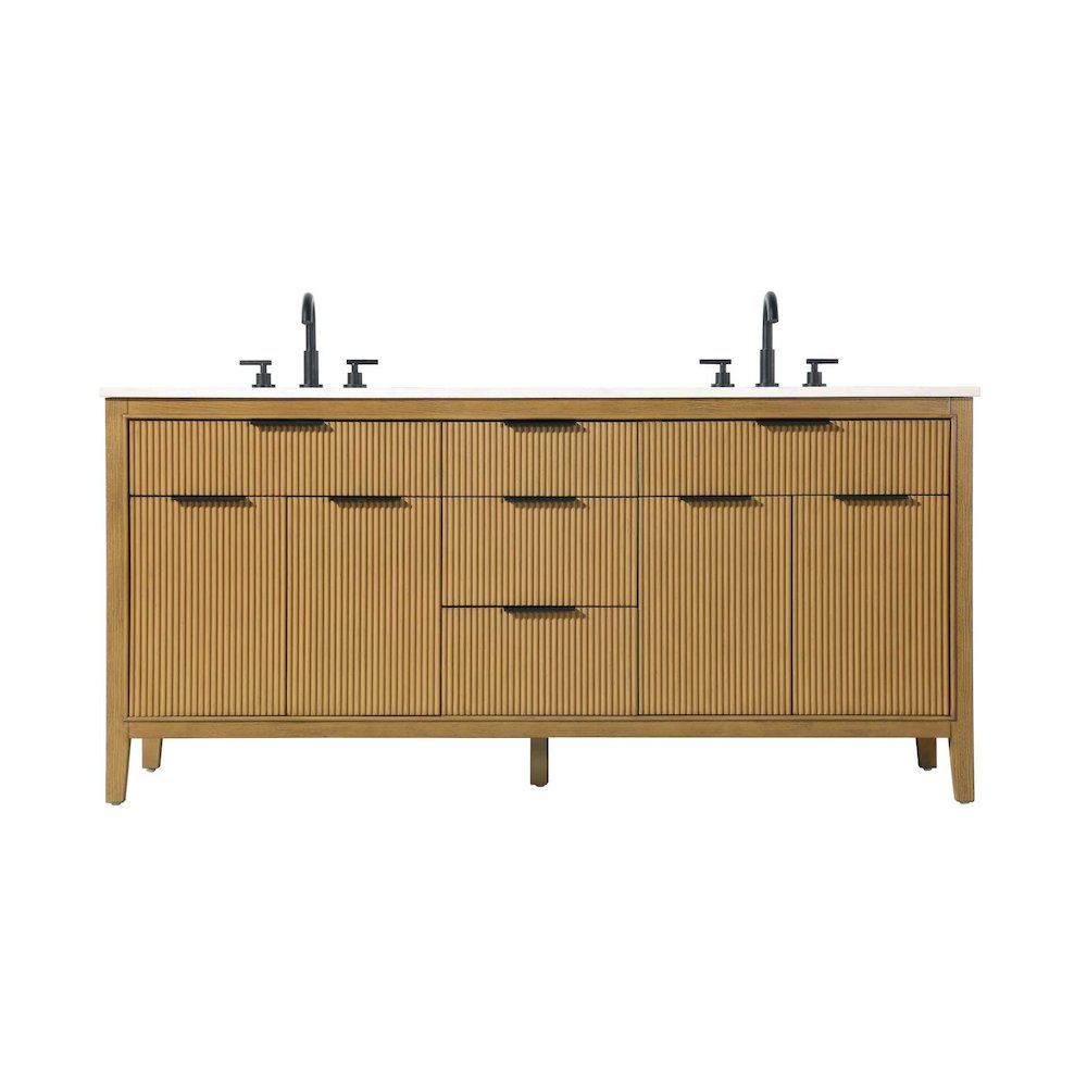 72 inch Double Bathroom Vanity in Honey Teak. Picture 1