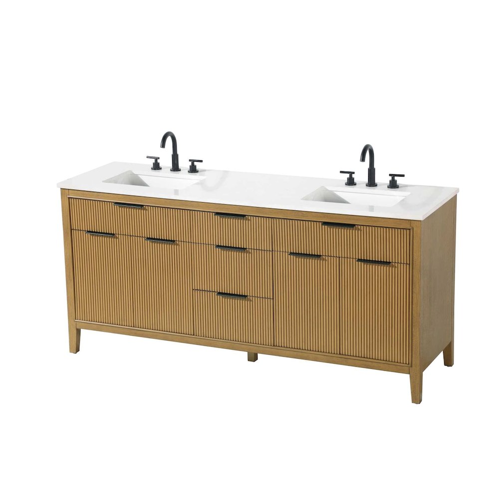 72 inch Double Bathroom Vanity in Honey Teak. Picture 2