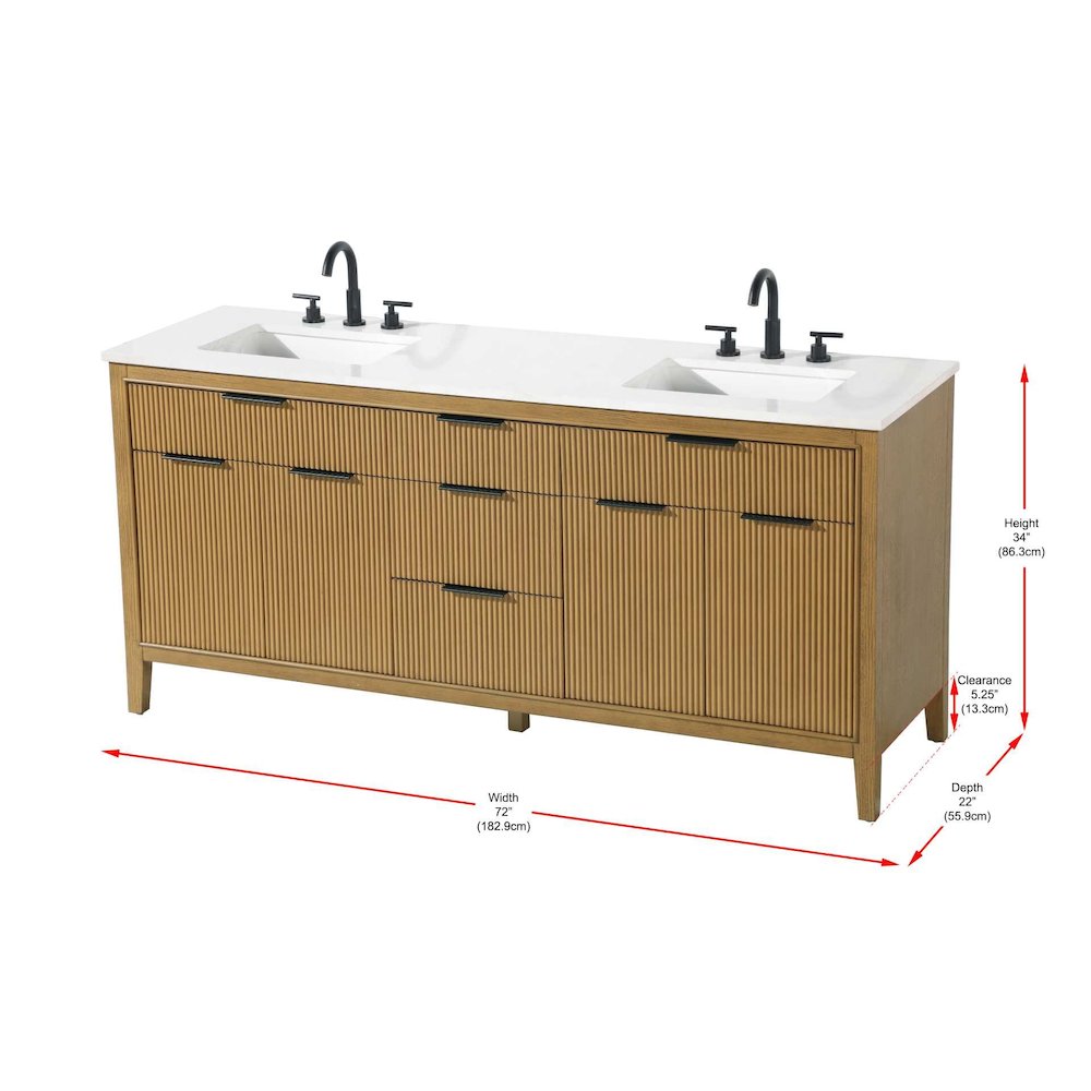 72 inch Double Bathroom Vanity in Honey Teak. Picture 3