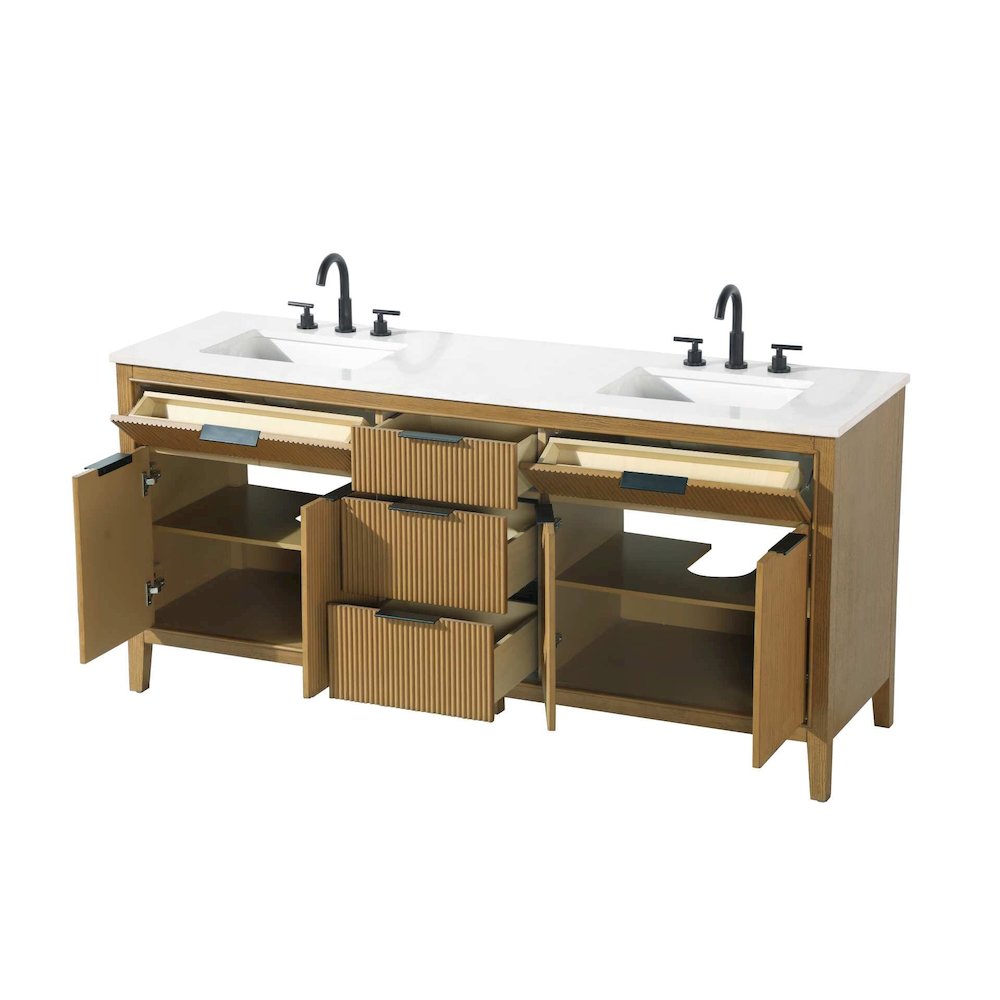 72 inch Double Bathroom Vanity in Honey Teak. Picture 4