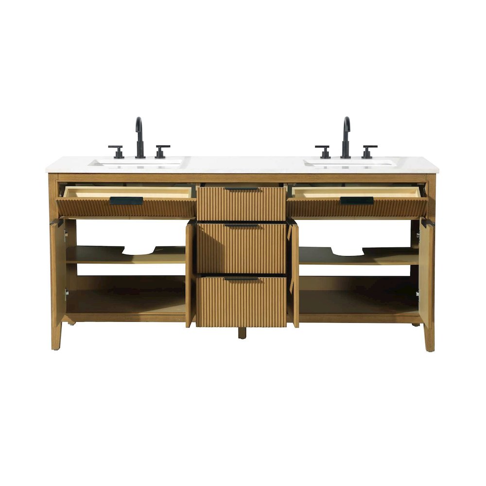 72 inch Double Bathroom Vanity in Honey Teak. Picture 5