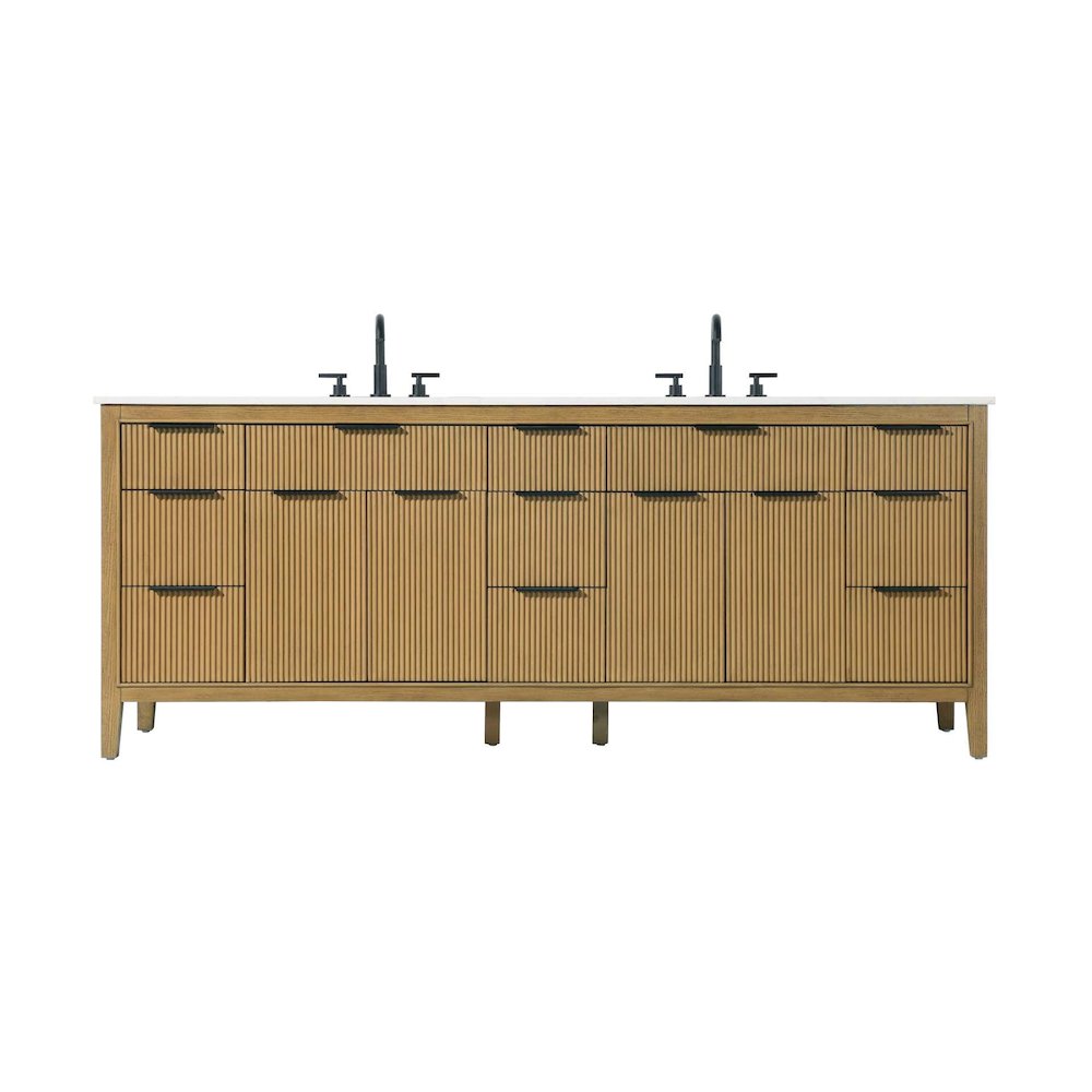 84 inch Double Bathroom Vanity in Honey Teak. Picture 1