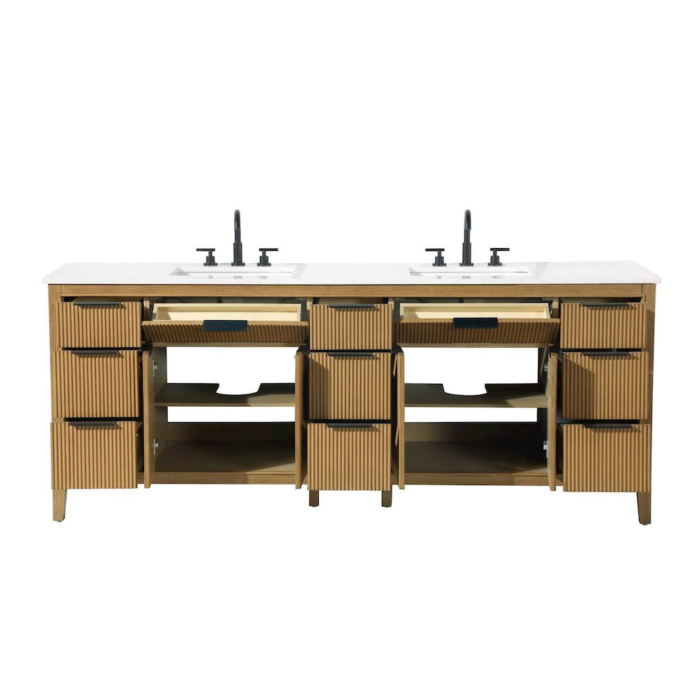 84 inch Double Bathroom Vanity in Honey Teak. Picture 5