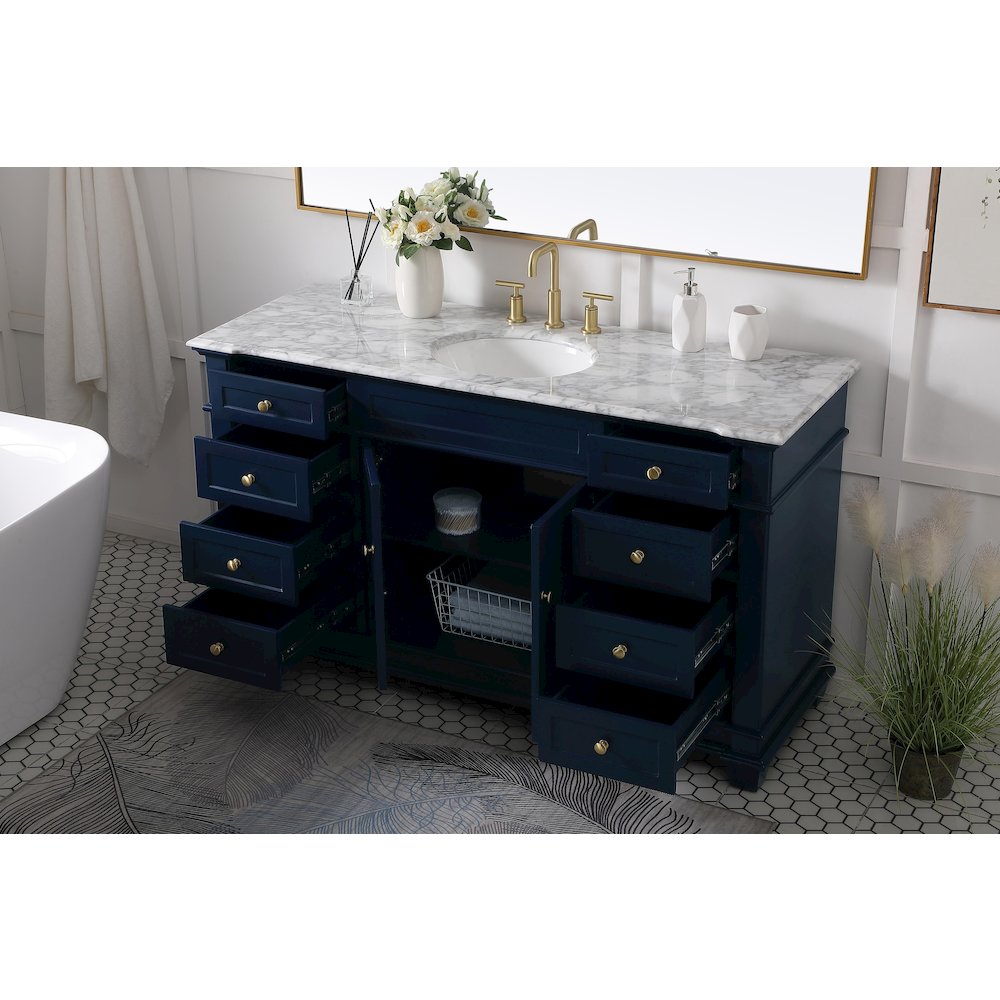 60 inch Single Bathroom Vanity set in Blue. Picture 4