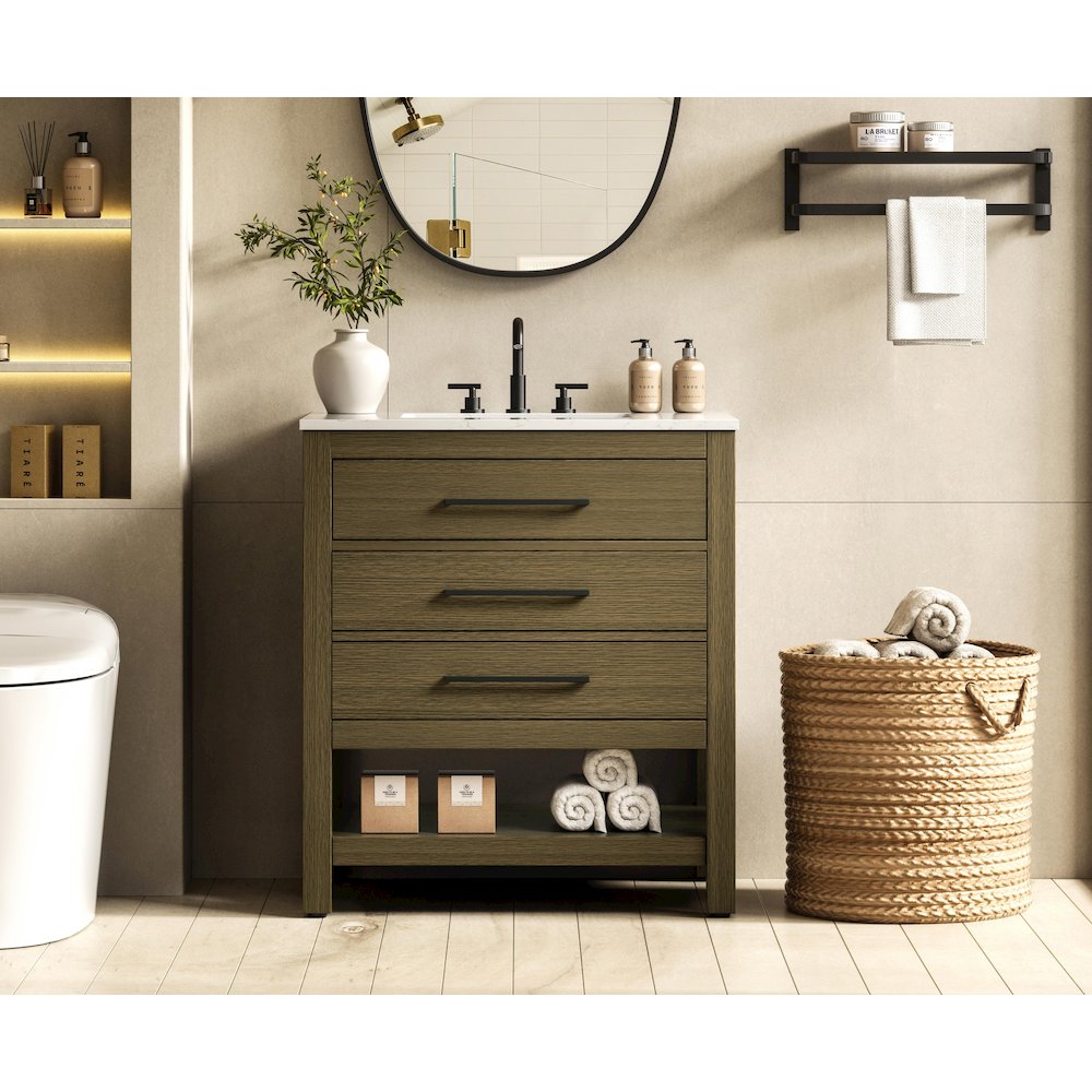 30 inch Single Bathroom Vanity in Chestnut Brown. Picture 2