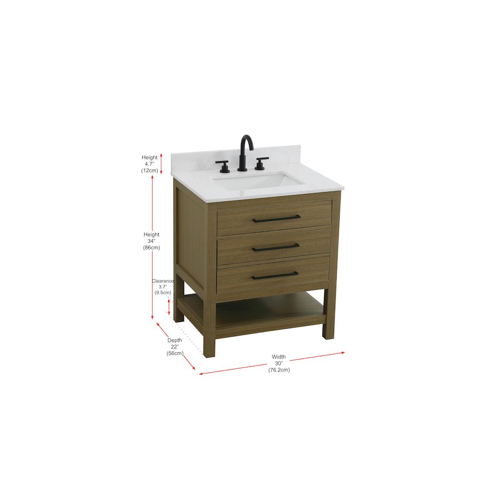 30 inch Single Bathroom Vanity in Chestnut Brown with backsplash. Picture 13