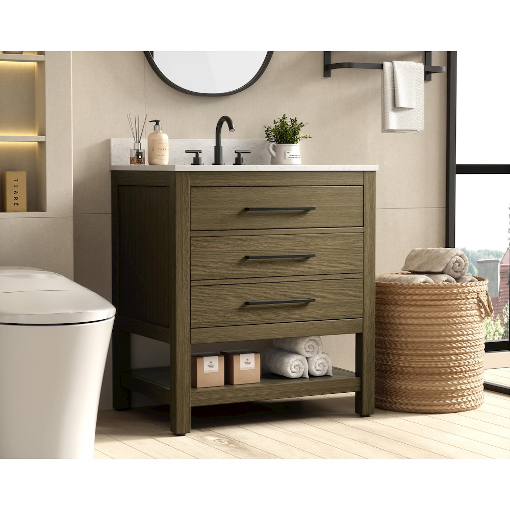 30 inch Single Bathroom Vanity in Chestnut Brown with backsplash. Picture 3
