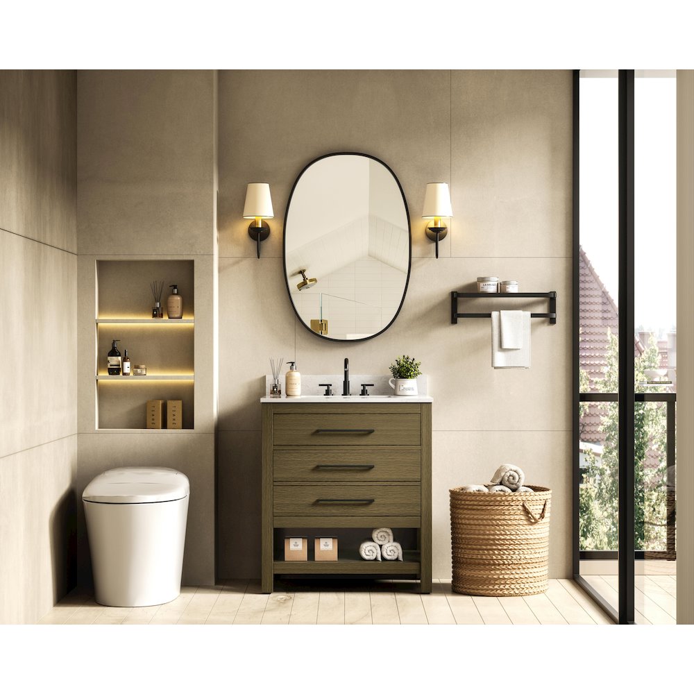30 inch Single Bathroom Vanity in Chestnut Brown with backsplash. Picture 4