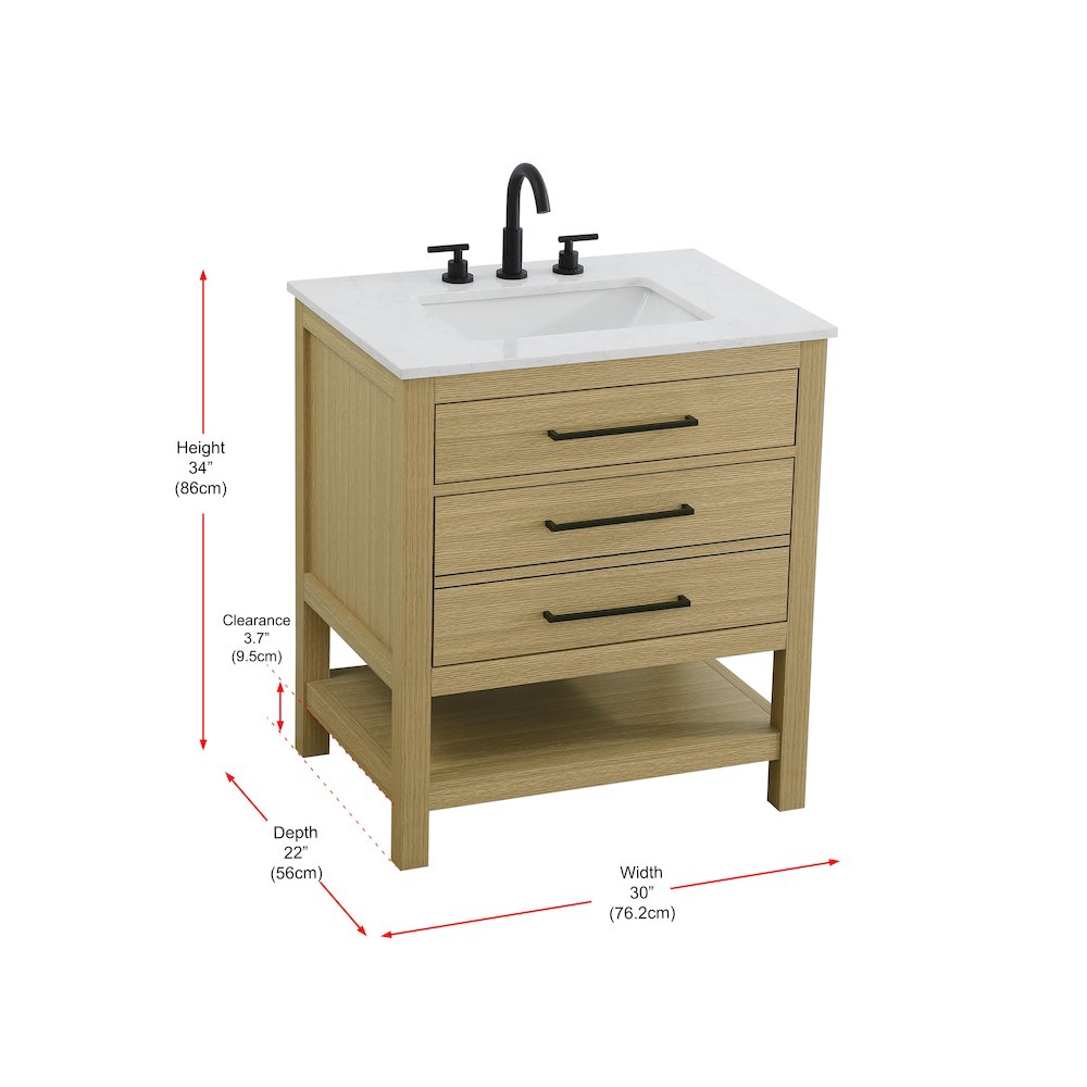 30 inch Single Bathroom Vanity in Honey Brown. Picture 13