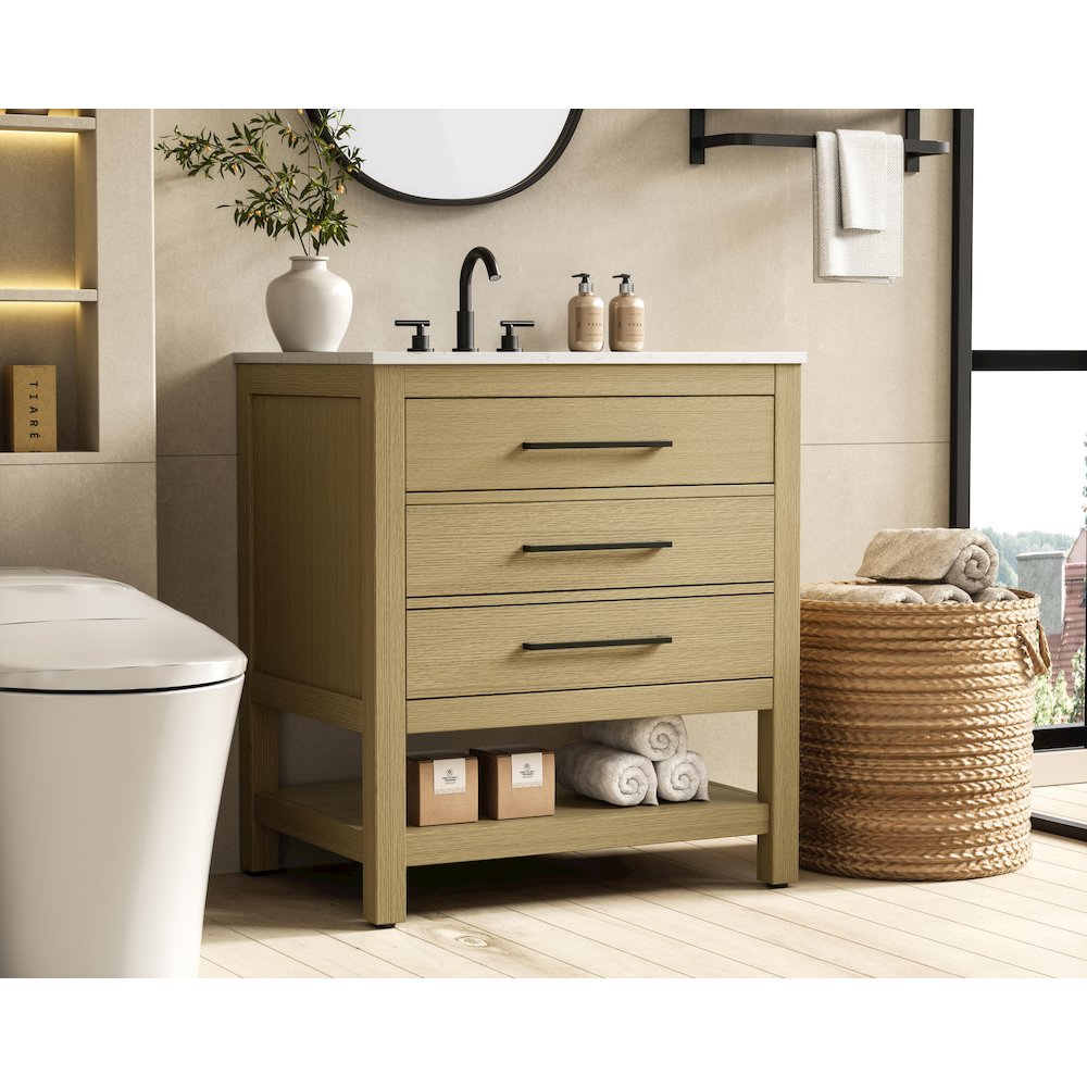 30 inch Single Bathroom Vanity in Honey Brown. Picture 3