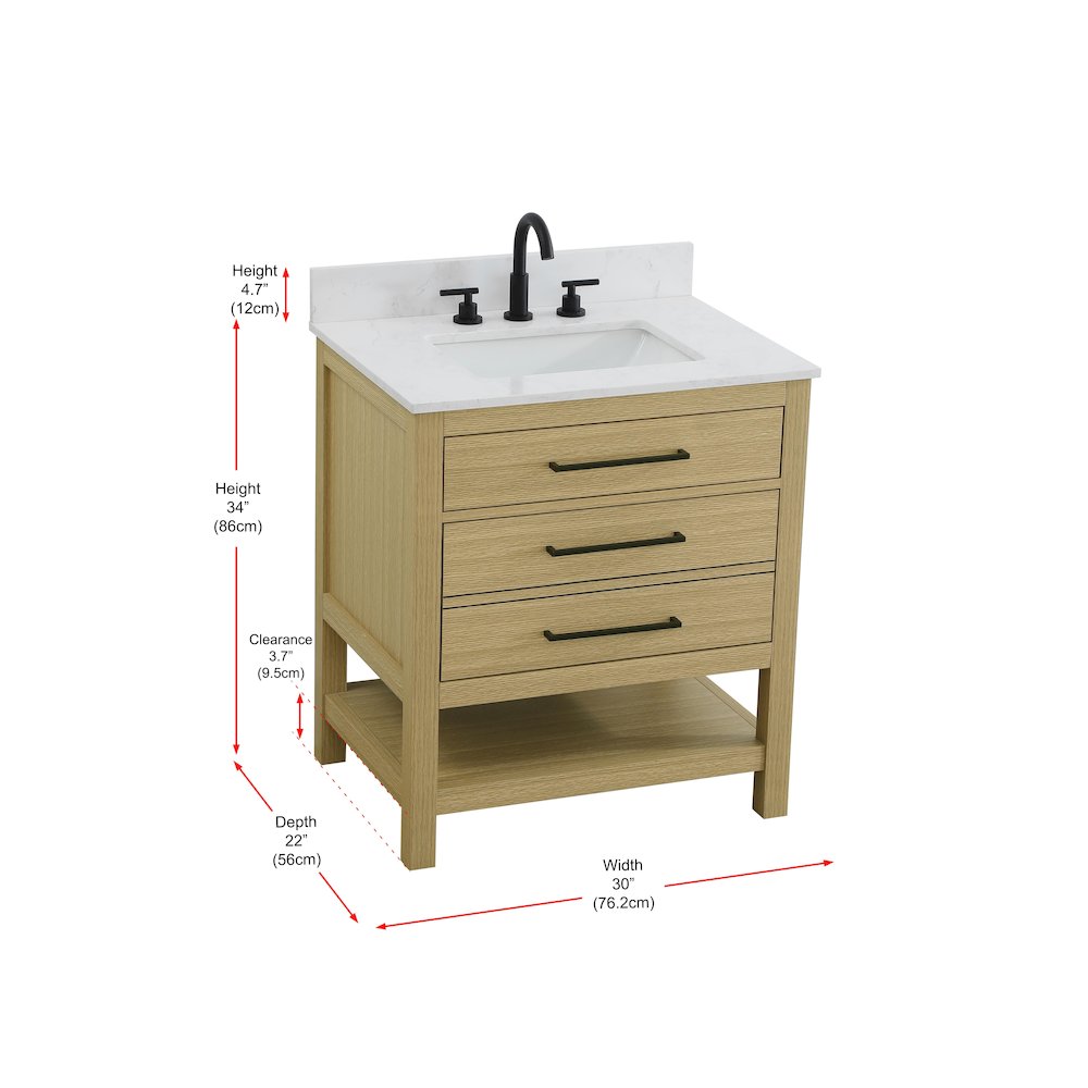30 inch Single Bathroom Vanity in Honey Brown with backsplash. Picture 13