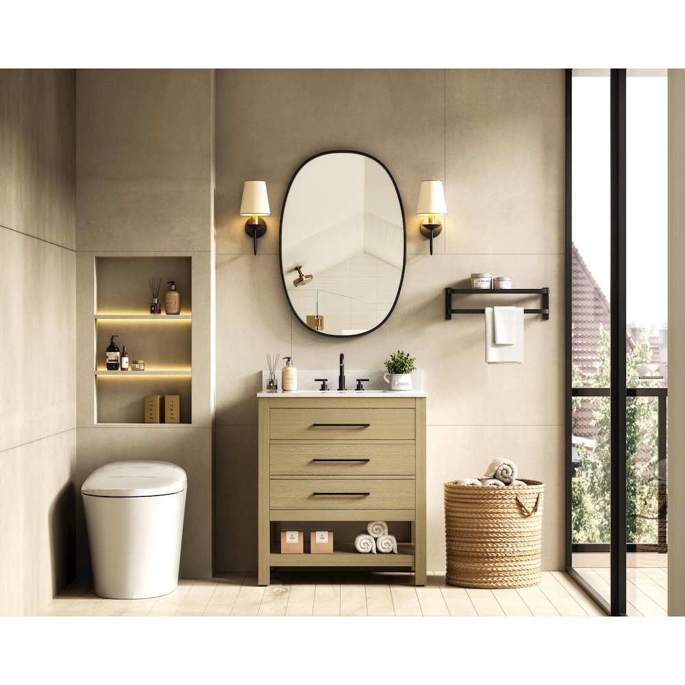 30 inch Single Bathroom Vanity in Honey Brown with backsplash. Picture 4