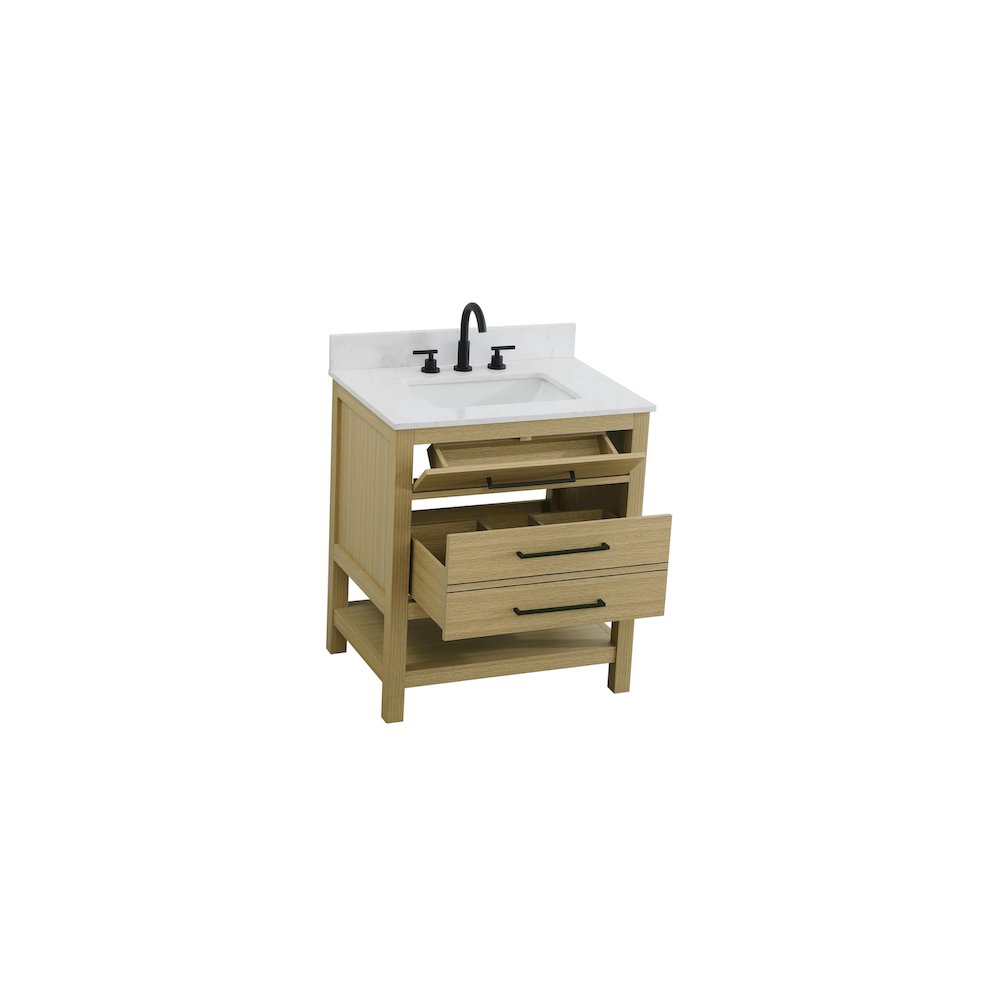 30 inch Single Bathroom Vanity in Honey Brown with backsplash. Picture 7