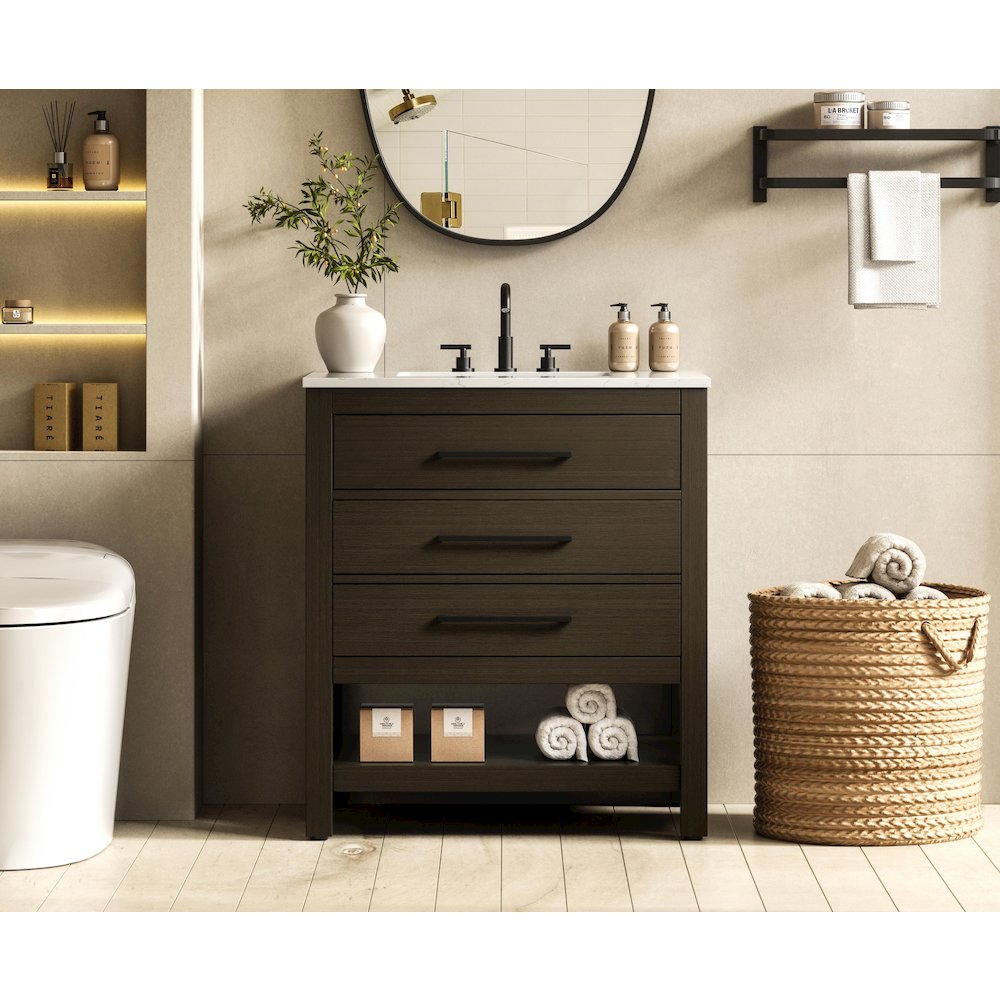 30 inch Single Bathroom Vanity in Mocha Brown. Picture 2