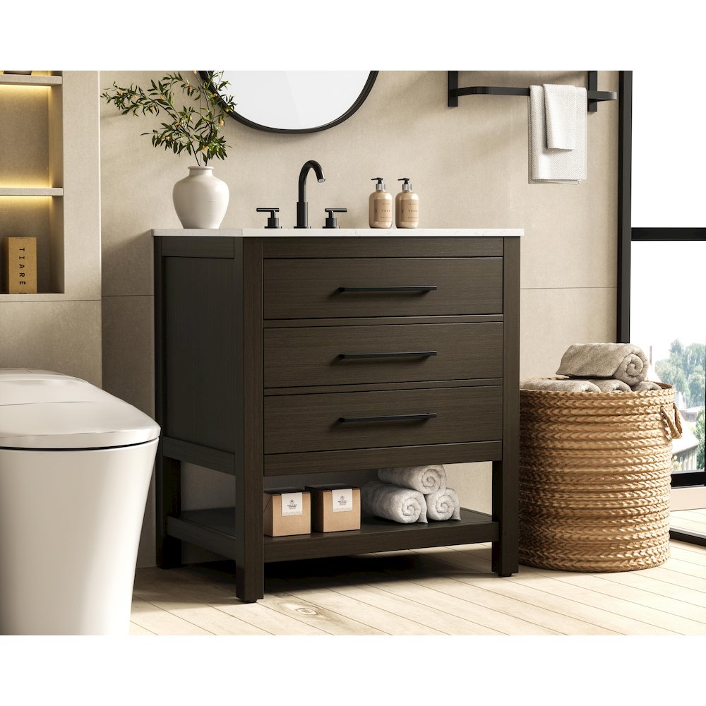 30 inch Single Bathroom Vanity in Mocha Brown. Picture 3