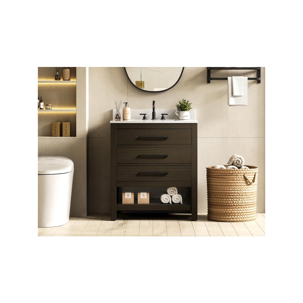 30 inch Single Bathroom Vanity in Mocha Brown with backsplash. Picture 2