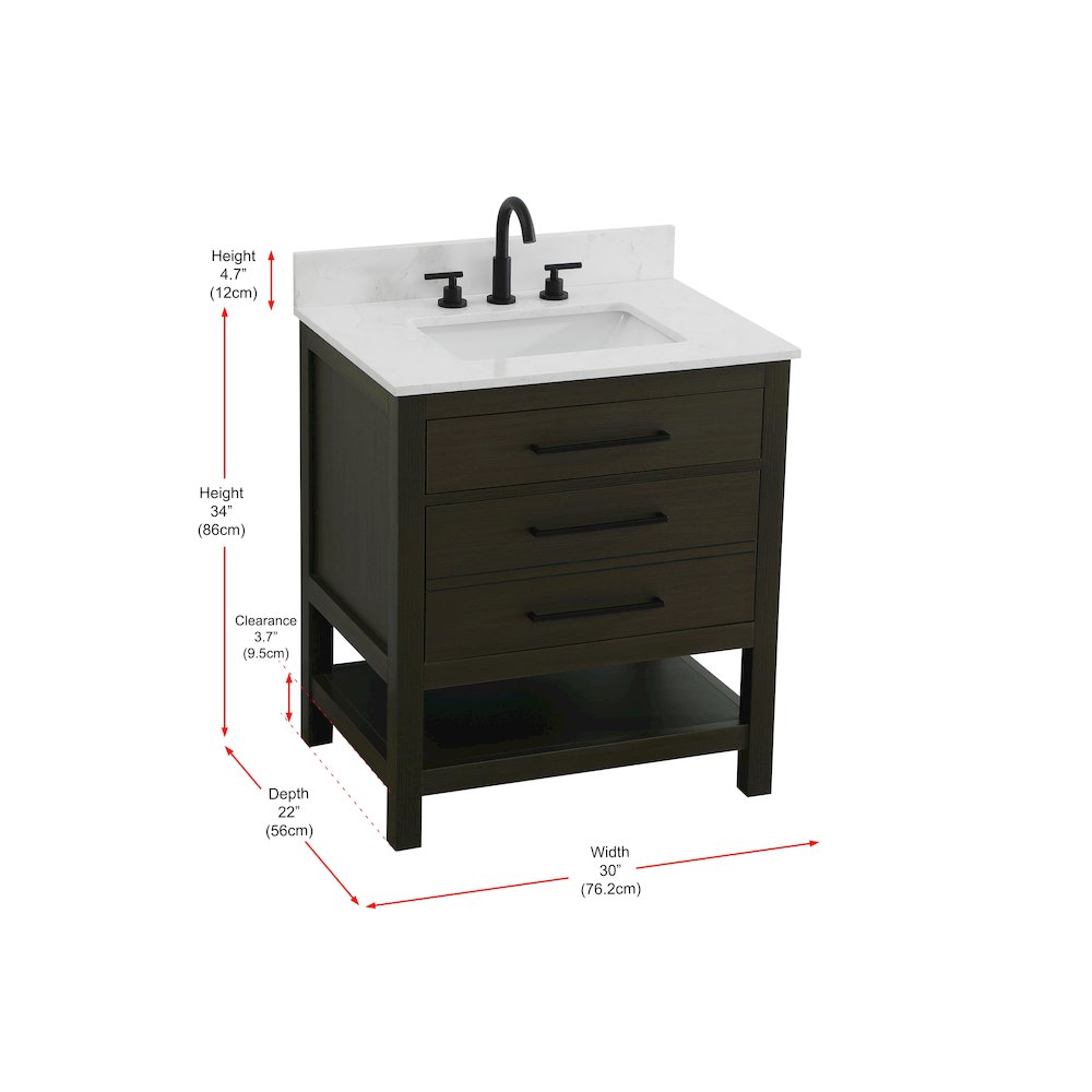 30 inch Single Bathroom Vanity in Mocha Brown with backsplash. Picture 13