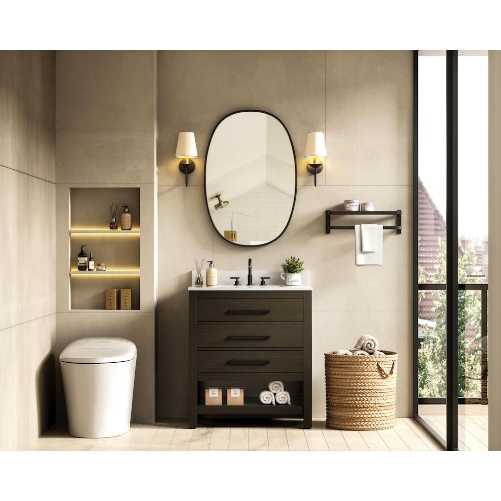 30 inch Single Bathroom Vanity in Mocha Brown with backsplash. Picture 4