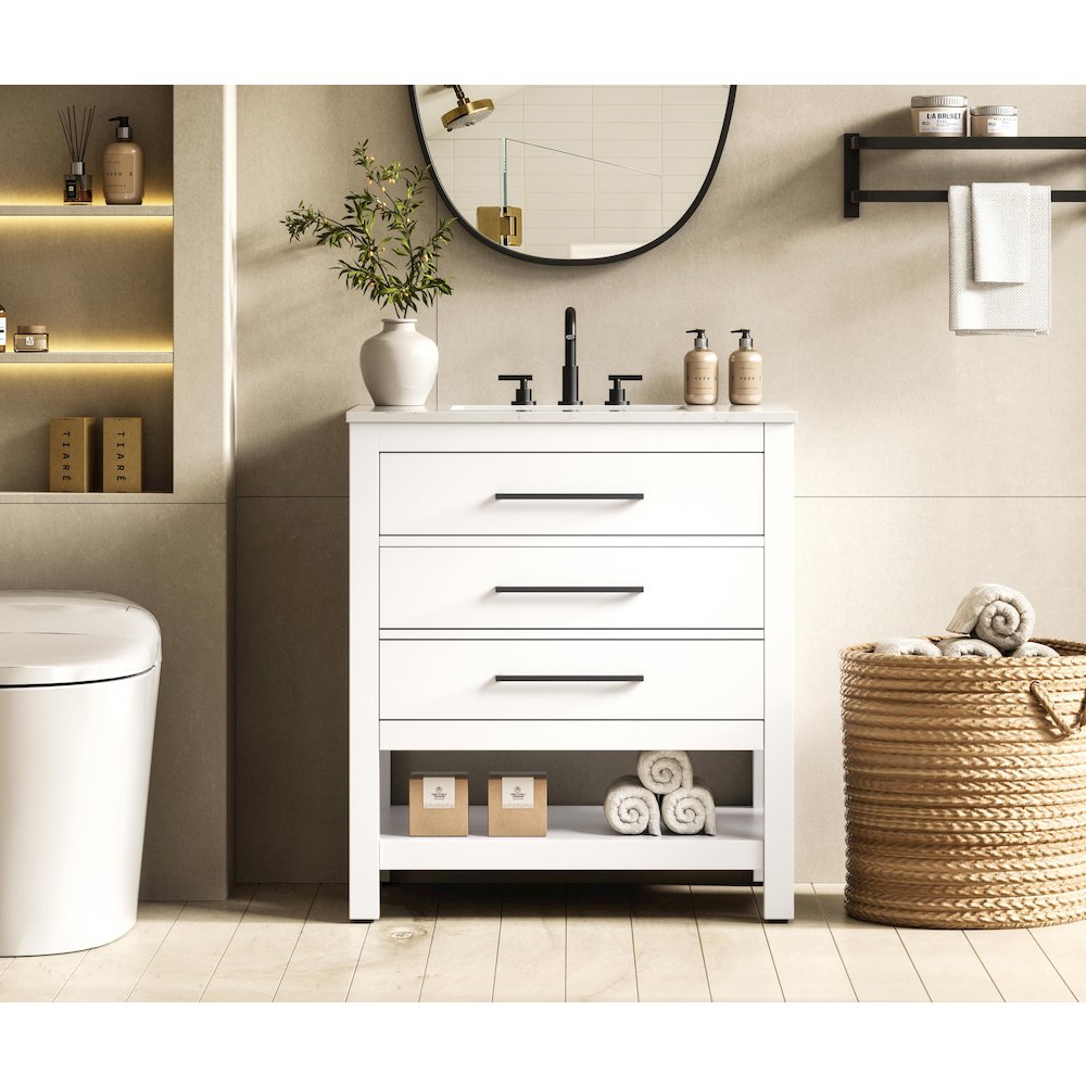 30 inch Single Bathroom Vanity in White. Picture 2
