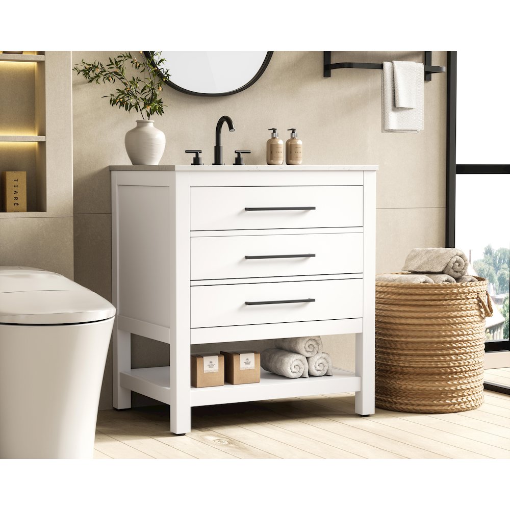 30 inch Single Bathroom Vanity in White. Picture 3