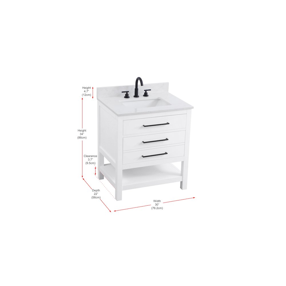 30 inch Single Bathroom Vanity in White with backsplash. Picture 13