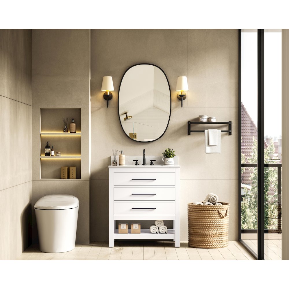 30 inch Single Bathroom Vanity in White with backsplash. Picture 4