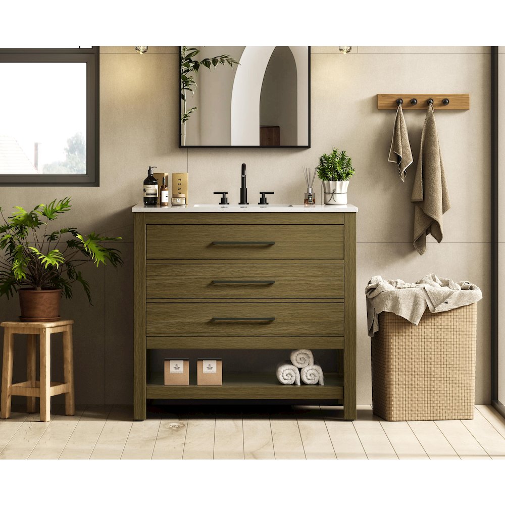 36 inch Single Bathroom Vanity in Chestnut Brown. Picture 2