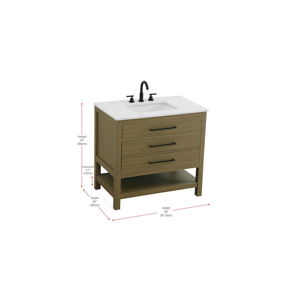 36 inch Single Bathroom Vanity in Chestnut Brown. Picture 13