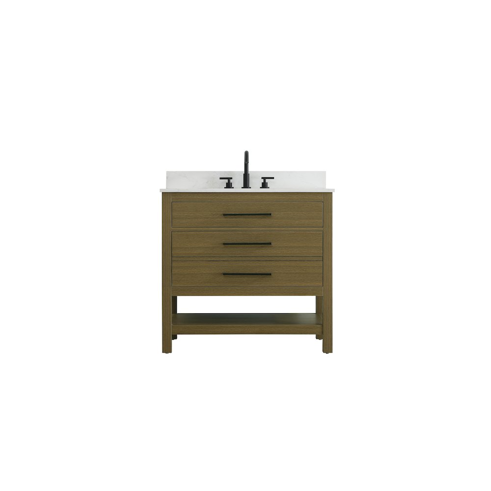 36  inch Single Bathroom Vanity in Chestnut Brown with backsplash. Picture 1