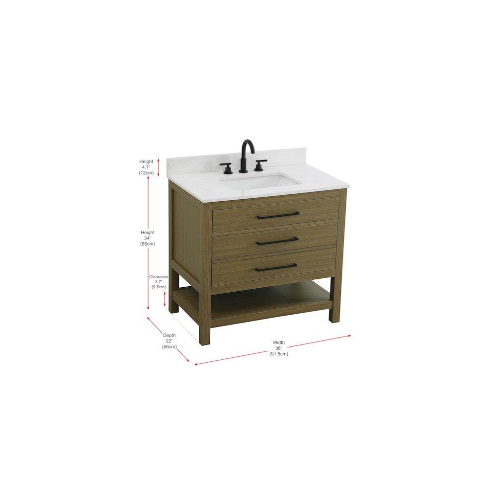 36  inch Single Bathroom Vanity in Chestnut Brown with backsplash. Picture 13