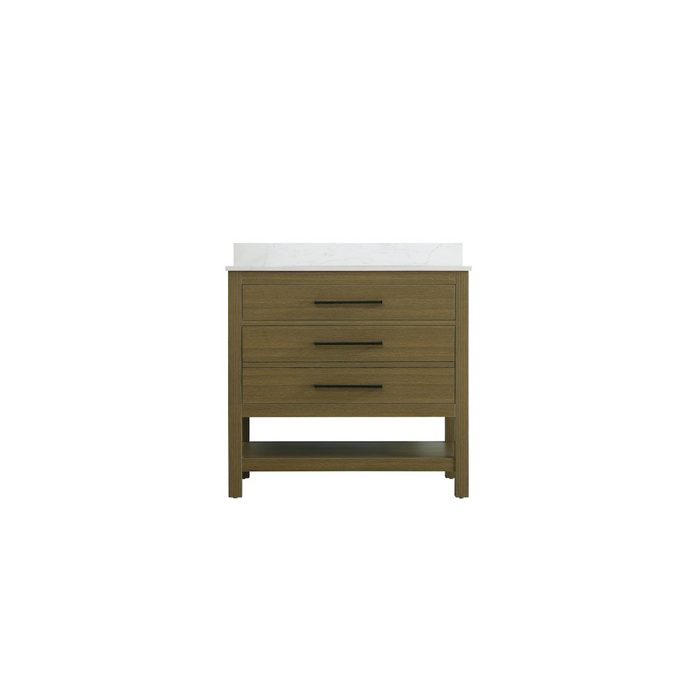 36  inch Single Bathroom Vanity in Chestnut Brown with backsplash. Picture 5