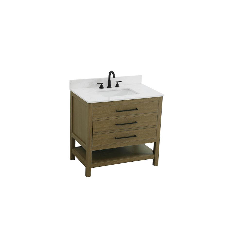 36  inch Single Bathroom Vanity in Chestnut Brown with backsplash. Picture 6
