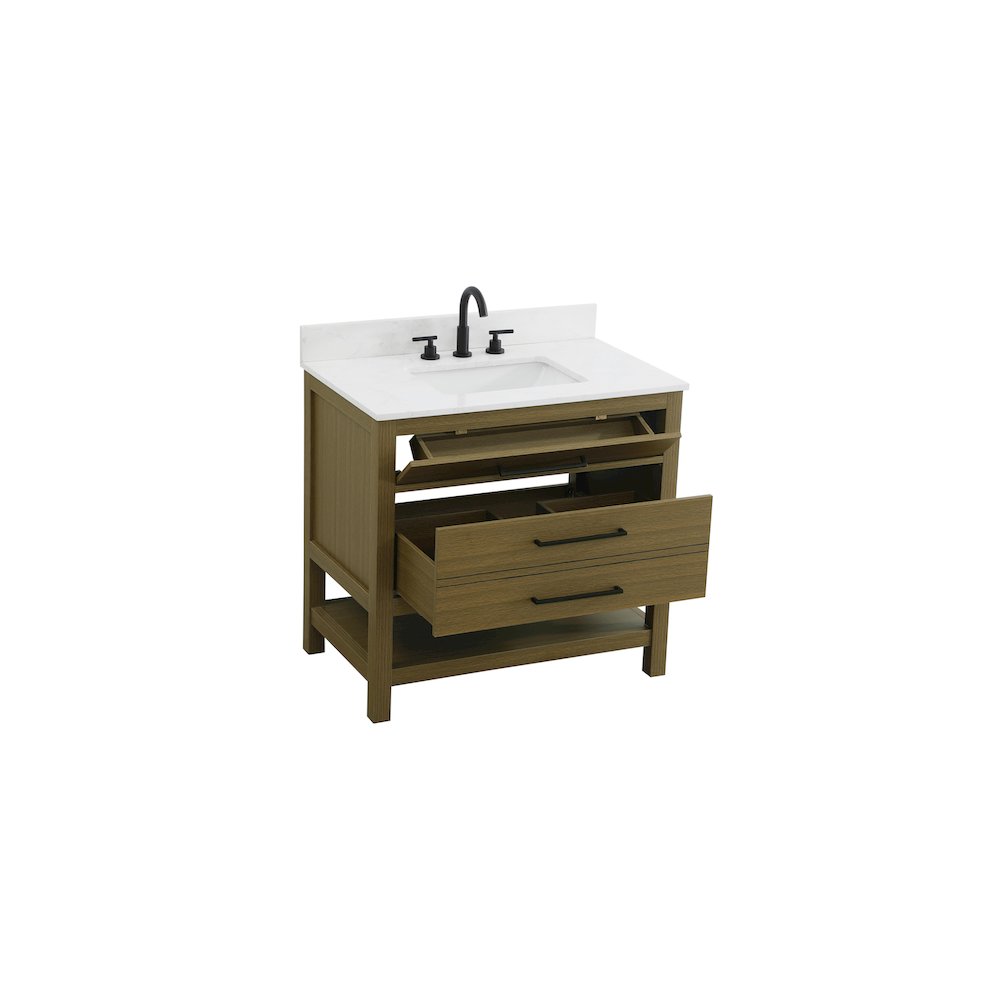 36  inch Single Bathroom Vanity in Chestnut Brown with backsplash. Picture 7