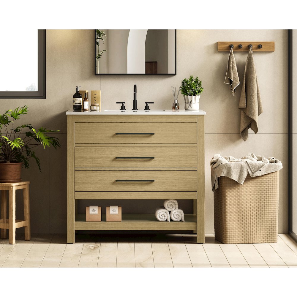36  inch Single Bathroom Vanity in Honey Brown. Picture 2