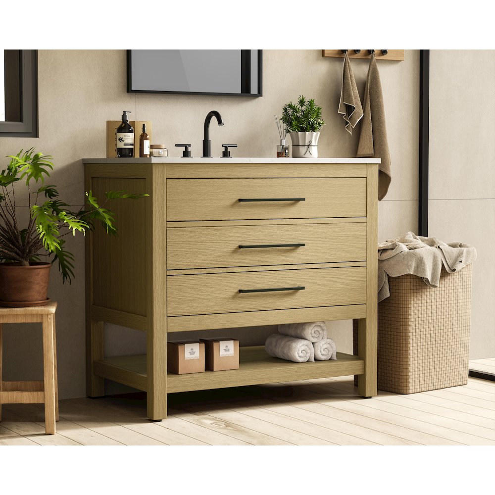 36  inch Single Bathroom Vanity in Honey Brown. Picture 3