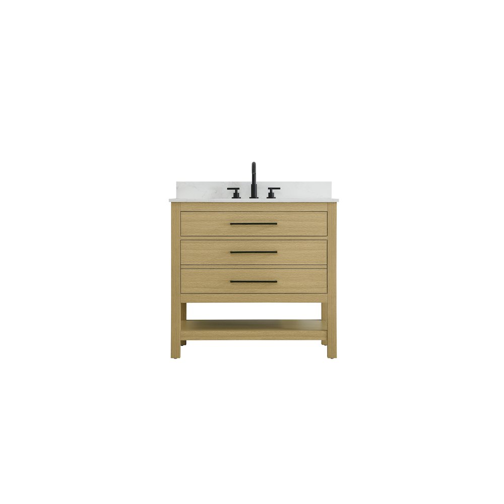 36  inch Single Bathroom Vanity in Honey Brown with backsplash. Picture 1