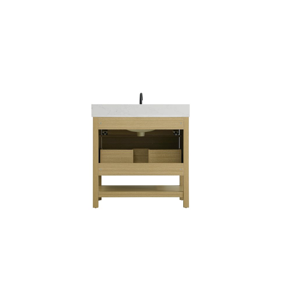 36  inch Single Bathroom Vanity in Honey Brown with backsplash. Picture 12