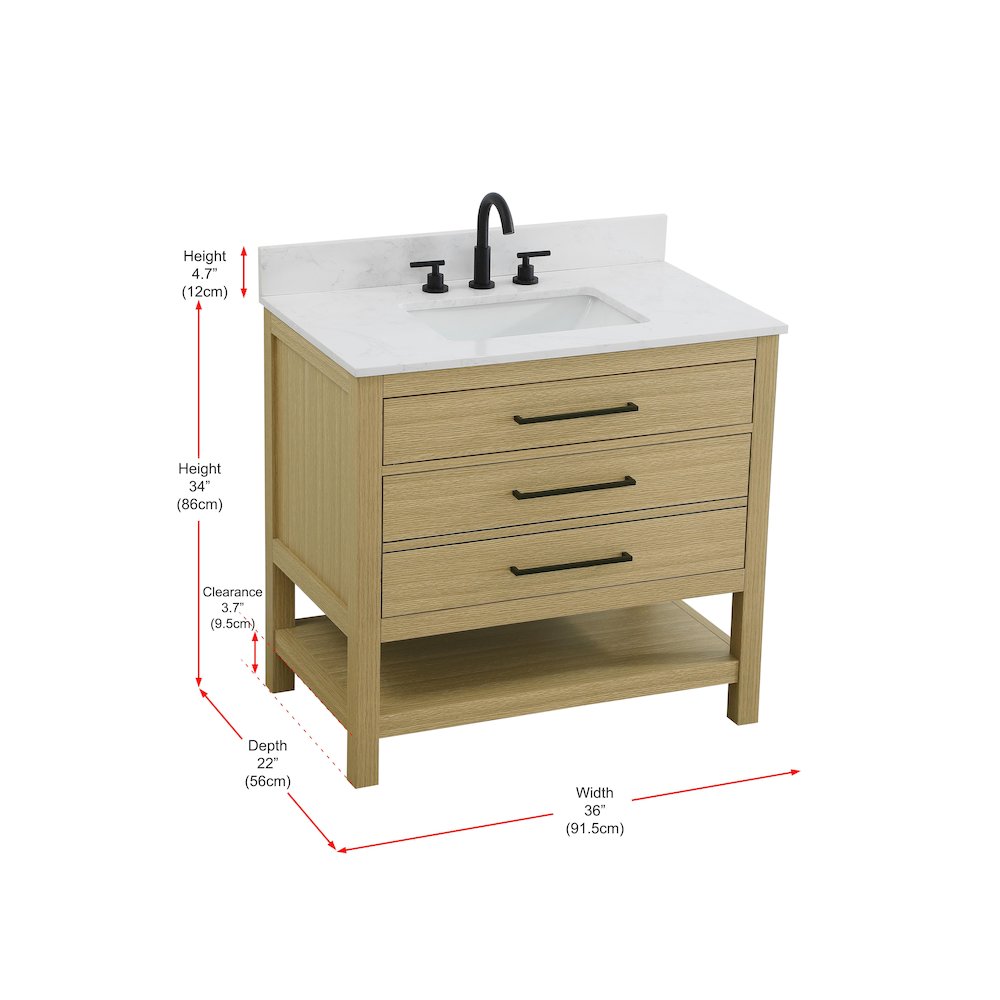 36  inch Single Bathroom Vanity in Honey Brown with backsplash. Picture 13