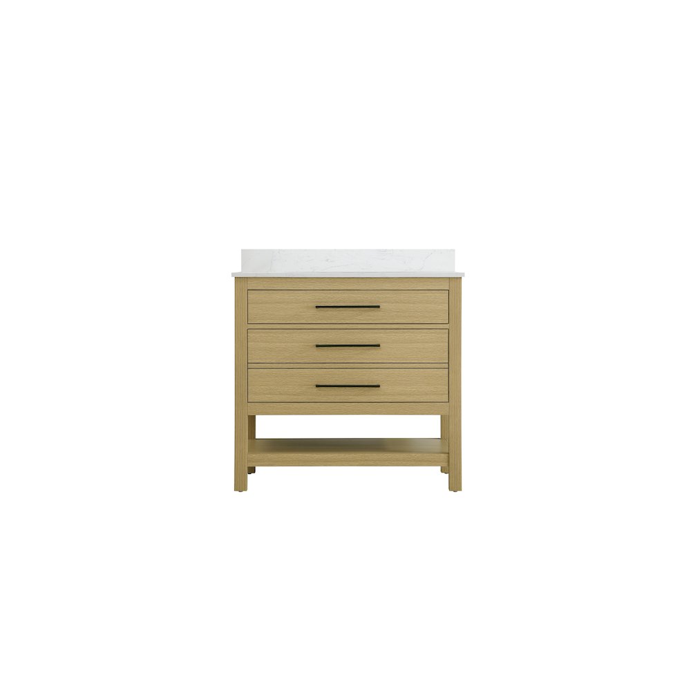 36  inch Single Bathroom Vanity in Honey Brown with backsplash. Picture 5